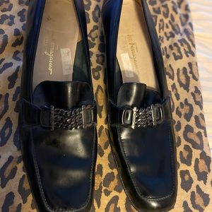 12 AA Ferragamo stacked heel loafers